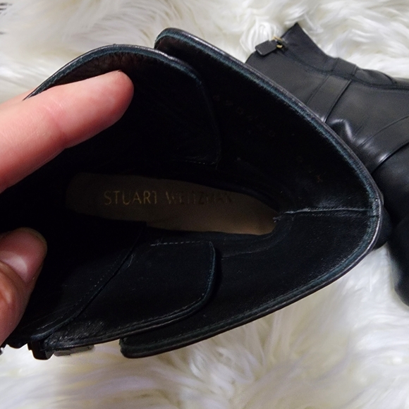 Stuart Weitzman Black Leather Ankle Boots with Gold Buckles - Picture 9 of 10